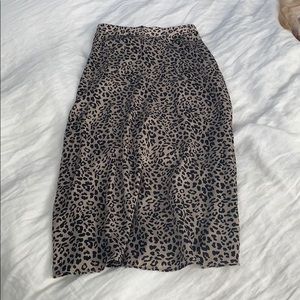 Mango Leopard Print Midi Skirt